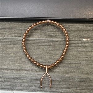Rose Gold Beaded Bracelet with Wishbone Charm